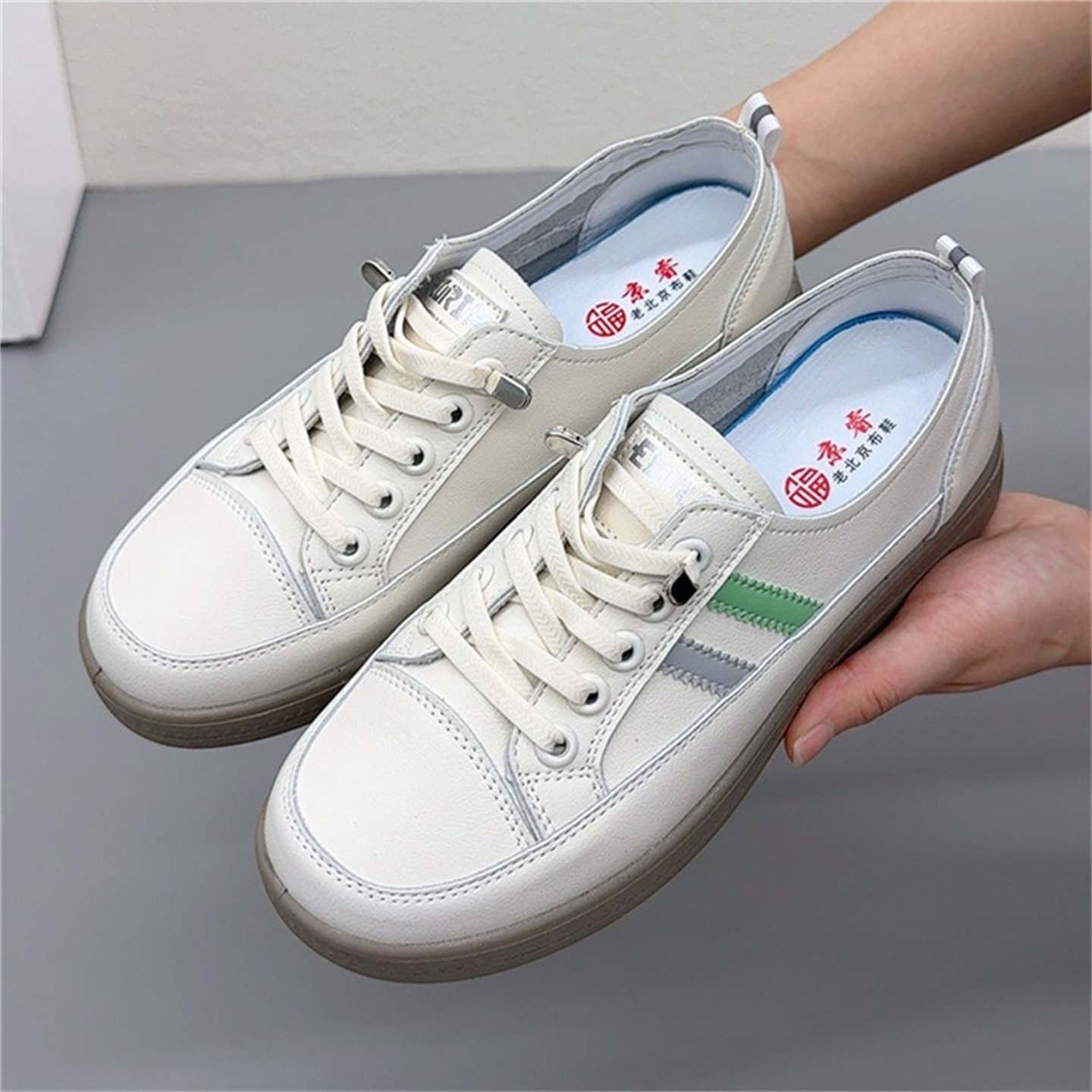 春秋新款时尚休闲百搭小白鞋一脚蹬懒人平底鞋老北京舒适女单鞋,女鞋,时尚休闲鞋,淘宝优惠券,粉丝福利购,淘宝优惠卷