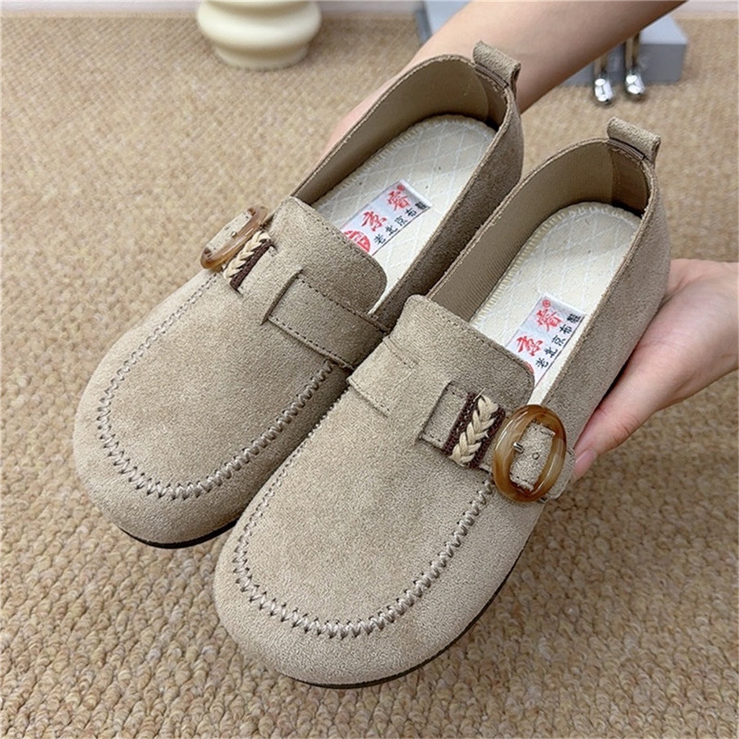 老北京布鞋新款女单鞋慵懒风休闲一脚蹬豆豆鞋时尚百搭小众勃肯鞋,女鞋,传统布鞋,淘宝优惠券,粉丝福利购,淘宝优惠卷