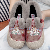 绣花妈妈鞋 2024女冬季 加绒加厚保暖女士棉鞋 新中式 新款 老北京布鞋