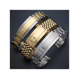 适配劳力士黑水鬼绿水鬼表带迪通拿20 21男 表链三珠五珠实心钢带