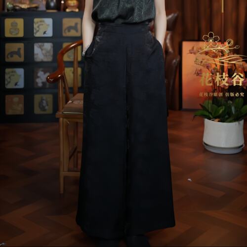 淡墨山水（黑色）阔腿裤女装长裤宽松68040