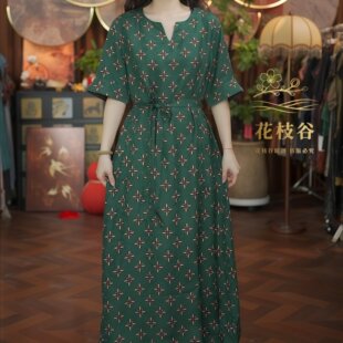 星澜落衫（绿色）2026气质女装V领五分袖双面双穿连衣裙