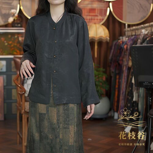 拾光裙语（黑咖）早秋圆领提花长袖双面双穿上衣开衫02-378