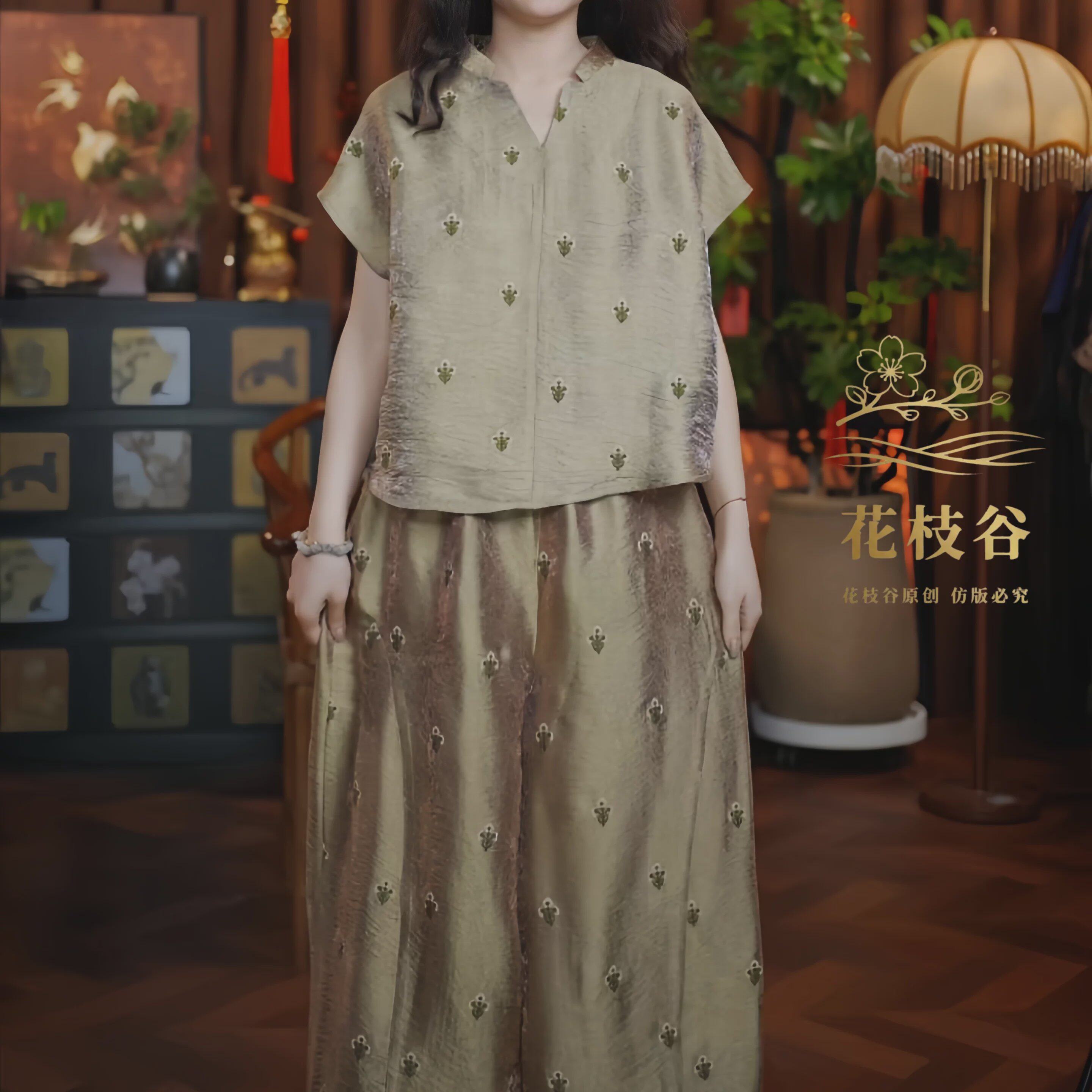 阳春白雪（卡其色）2026新中式宽松上衣裤子国风女装两件套