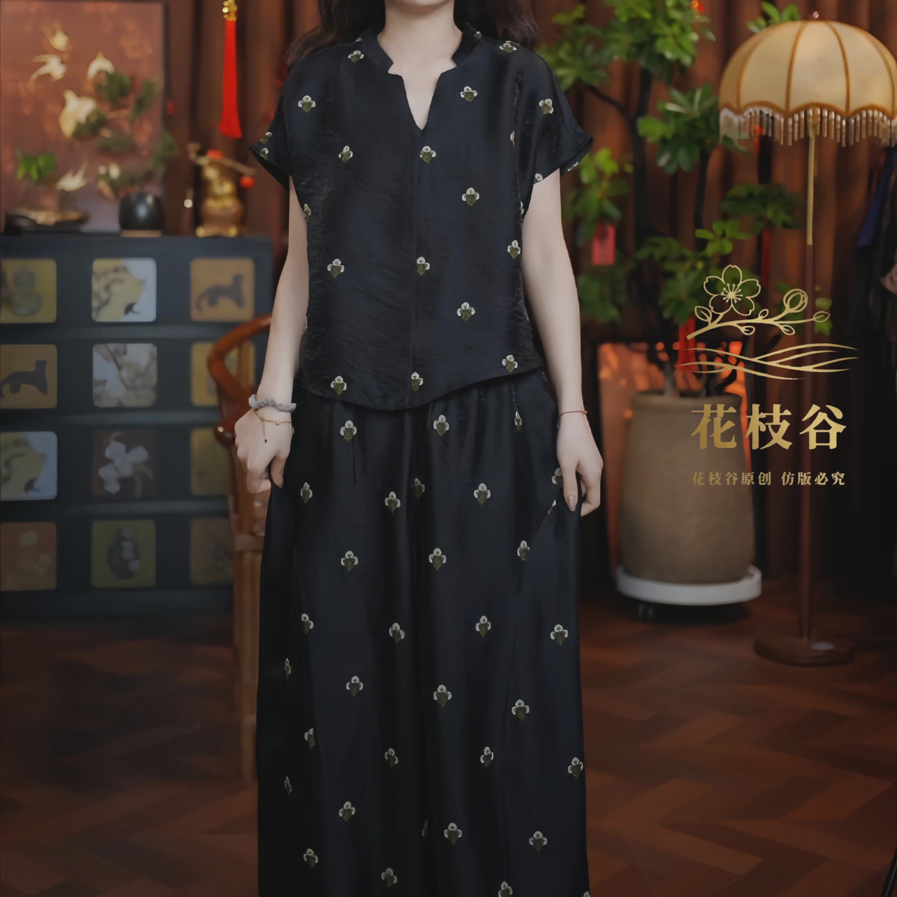 阳春白雪（黑色）2026新中式宽松上衣裤子国风女装两件套