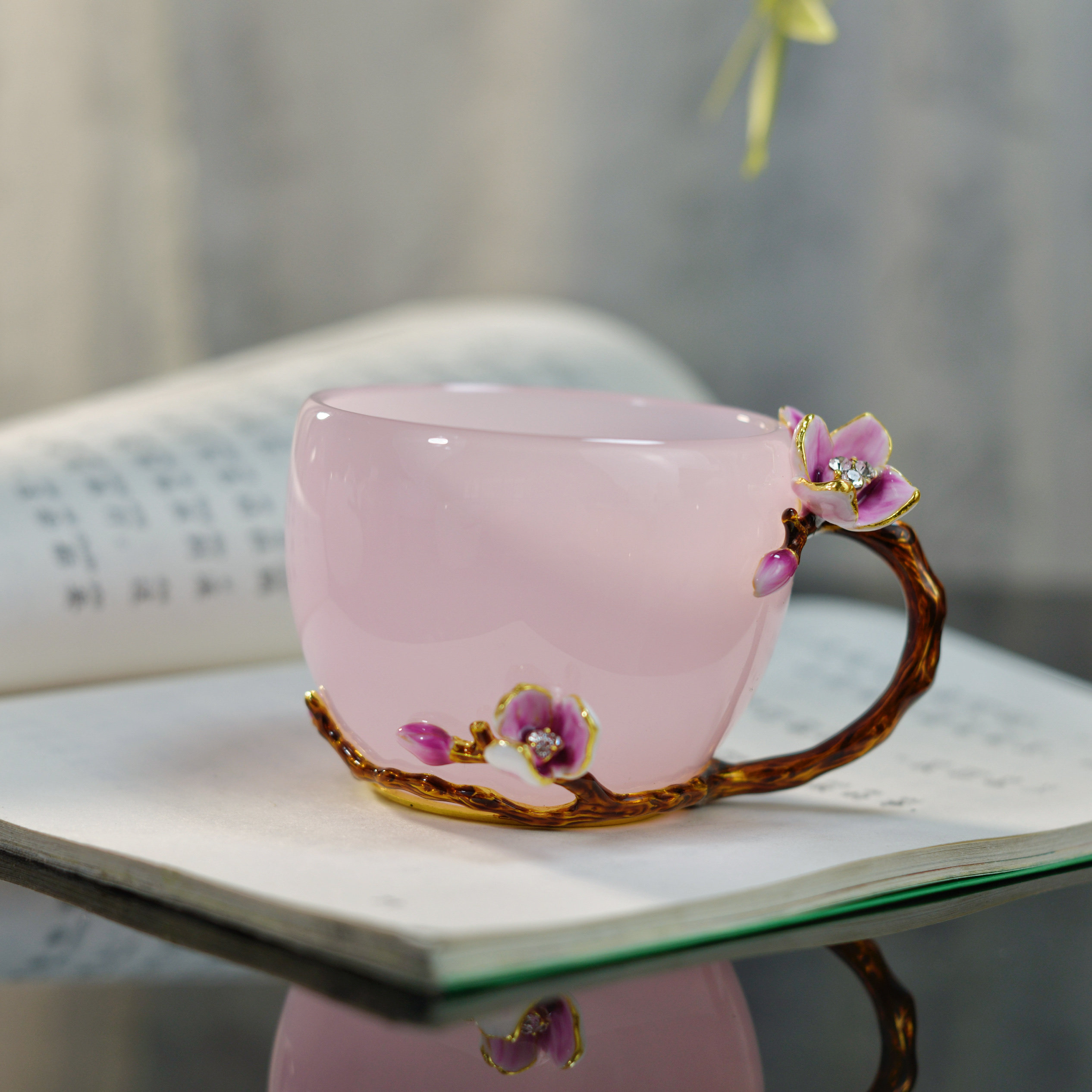 梅花咖啡杯早餐杯粉玉琉璃150毫升高档送礼自用女神送闺蜜带礼盒,餐饮具,茶杯,淘宝优惠券,粉丝福利购,淘宝优惠卷