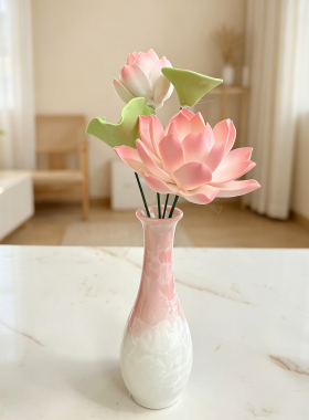 陶瓷手工素烧荷花莲蓬仿真花假花摆设客厅花束装饰花艺摆件轻奢