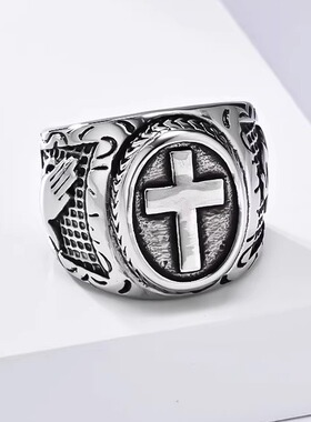 欧美文艺复古祈祷之手十字架钛钢戒指男士热销爆款嘻哈HIPHOP饰品