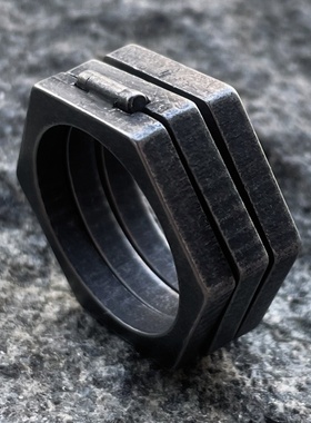 三环指虎防身简约风复古做旧钛钢戒指男士时尚欧美风饰品指环