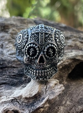 ROCK PUNK“绿眼睛骷髅”霸气朋克钛钢戒指士欧美不掉色高级感