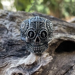 霸气朋克钛钢戒指士欧美不掉色高级感 绿眼睛骷髅 ROCK PUNK