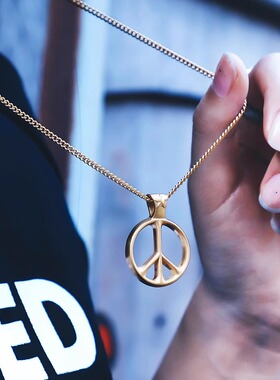 个性潮流复古项链欧美反战和平标志古银色情侣男女项链吊坠毛衣链