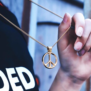 个性潮流复古项链欧美反战和平标志古银色情侣男女项链吊坠毛衣链