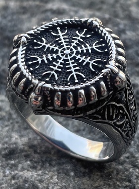 维京复古风指南针图腾符号钛钢戒指男士不掉色嘻哈霸气指环潮人