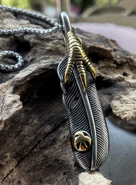 ROCK PUNK日韩鹰爪羽毛时尚吊坠高级感通用不掉色嘻哈挂项链