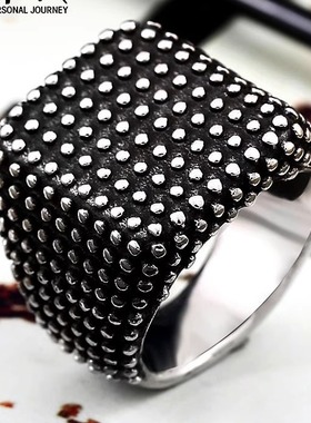 朋克风做旧古黑色男士圆点戒指戒指宽版大码夸张时尚霸气单身指环