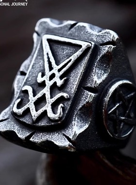 朋克风做旧路西法撒旦个性戒指 欧美复古夸张钛钢男士中世纪饰品