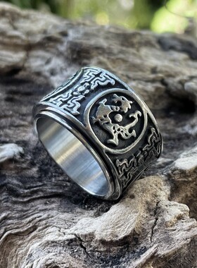 ROCK PUNK“四大神兽”可转动钛钢戒指士扳指个性嘻哈大码指环