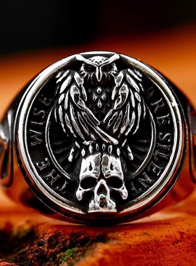 北欧风维京奥丁乌鸦潮人戒指骷髅复古钛钢个性单身嘻哈霸气潮指环