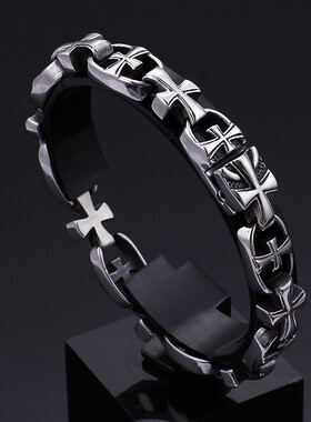 简约欧美个性 潮男不锈钢 十字架钛钢手链 手镯高级感不掉色饰品