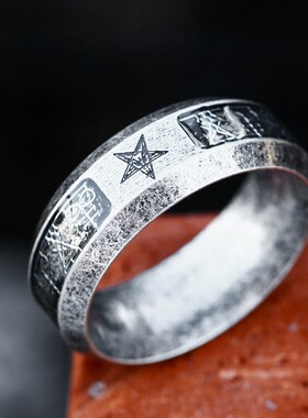 欧美五角星维京字母时尚钛钢戒指 复古做旧简约魔法阵不锈钢指环