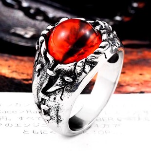 欧美复古恶魔之眼红宝石朋克风钛钢戒指男士个性高级感复古潮饰品