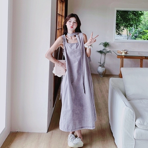 韩版显瘦紫色牛仔背带裙女夏季2025新款可盐可甜休闲慵懒风连衣裙图片