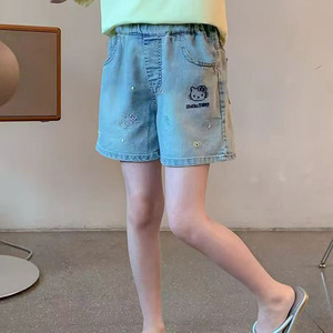 女童夏季高腰A字牛仔短裤