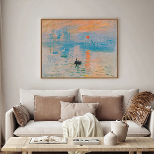 莫奈风景油画客厅挂画抽象世界名画小众艺术雪景沙发背景墙装 饰画
