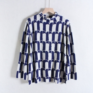 外贸米*单ANN T@Y*小奢女装 亲肤棉套头针织衫圆领七分袖条纹上衣