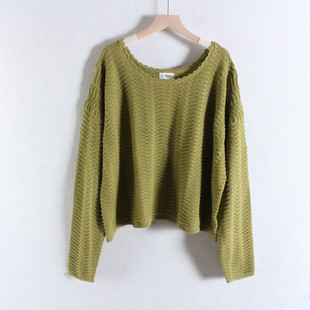 外贸米国单The D*P女装~花边全棉套头针织衫圆领落肩长袖镂空上衣