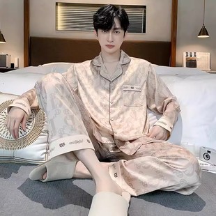 可外穿 维多利亚2025年春秋季 真丝睡衣男士 大码 桑蚕丝家居服套装