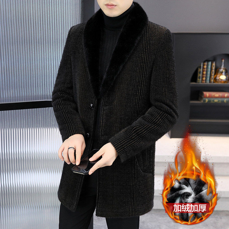 中长款毛呢大衣男韩版修身帅气加厚呢子风衣秋冬季金貂绒青年外套