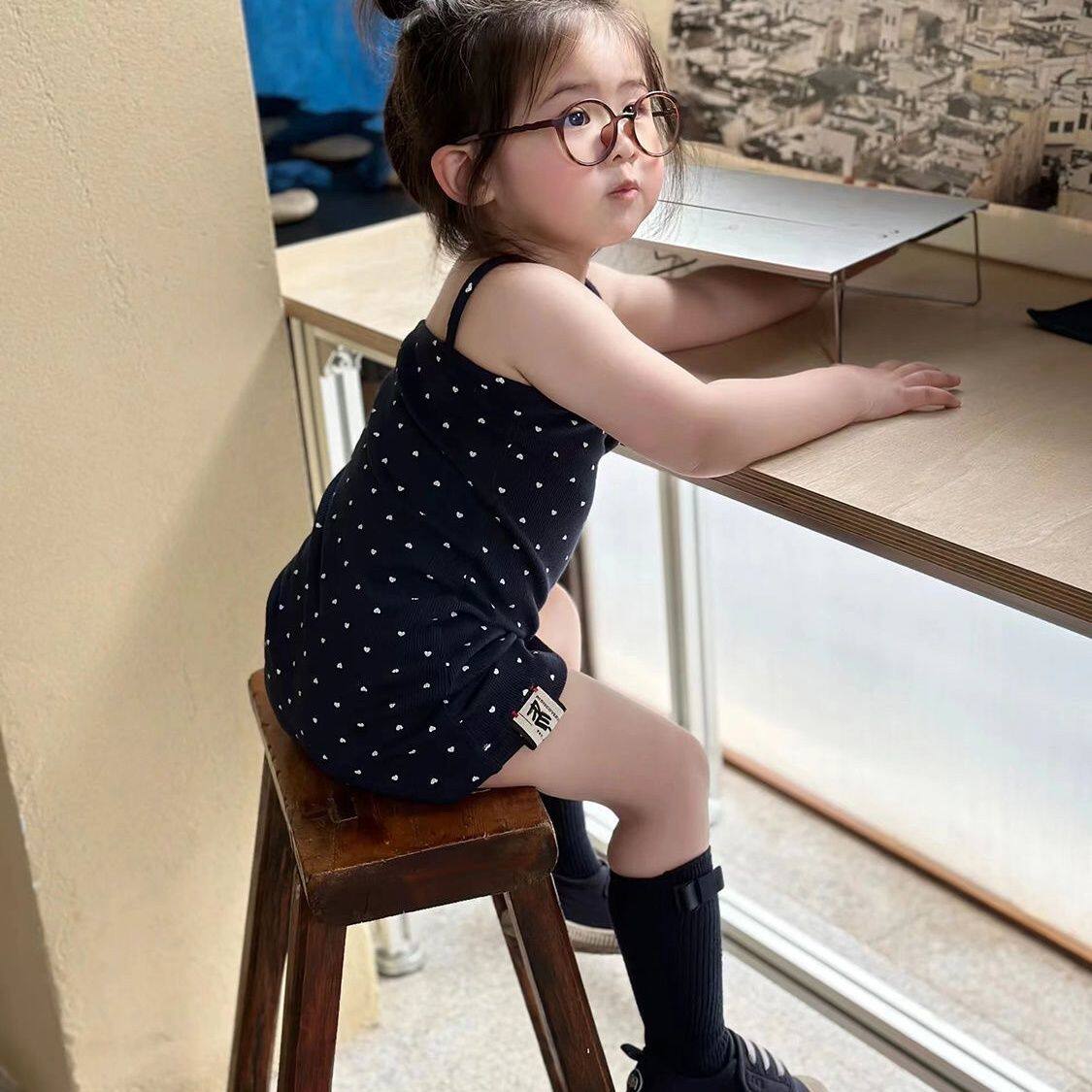 女童24新款夏装吊带裙1女宝宝波点印花中长裙无袖弹力连衣裙韩版5