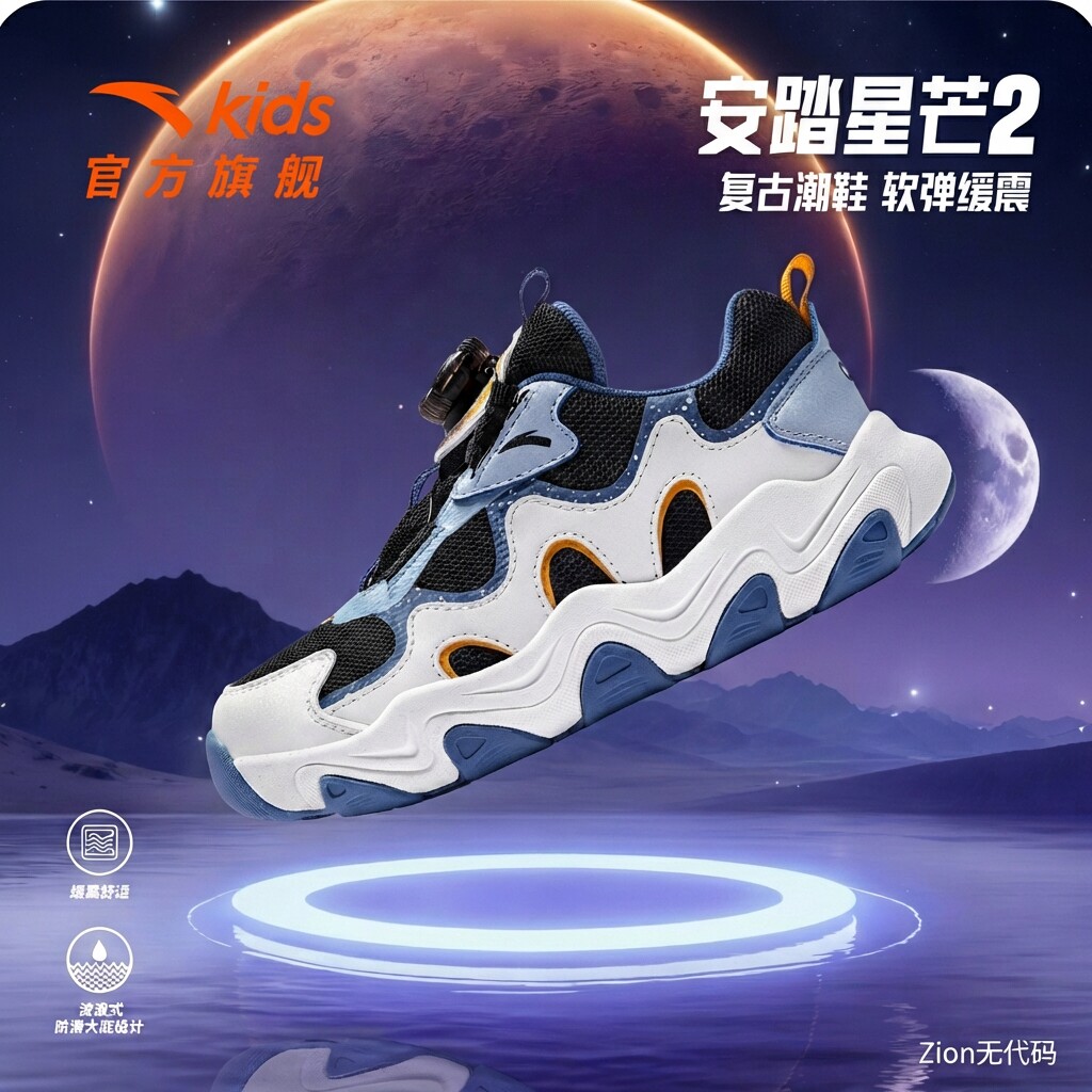 星芒丨安踏儿童运动鞋男童鞋2026春季新款犟弹软底休闲鞋纽扣童鞋
