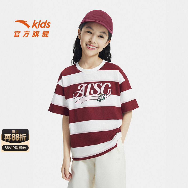 安踏儿童女大童针织短袖衫图片
