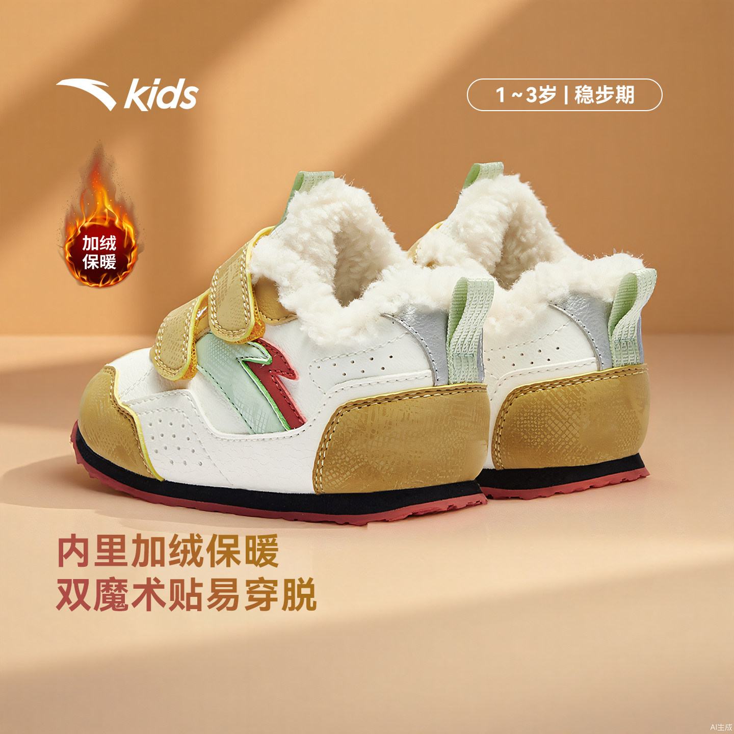 安踏学步鞋二棉鞋男女宝宝鞋秋冬新款加绒保暖童鞋幼儿园鞋运动鞋