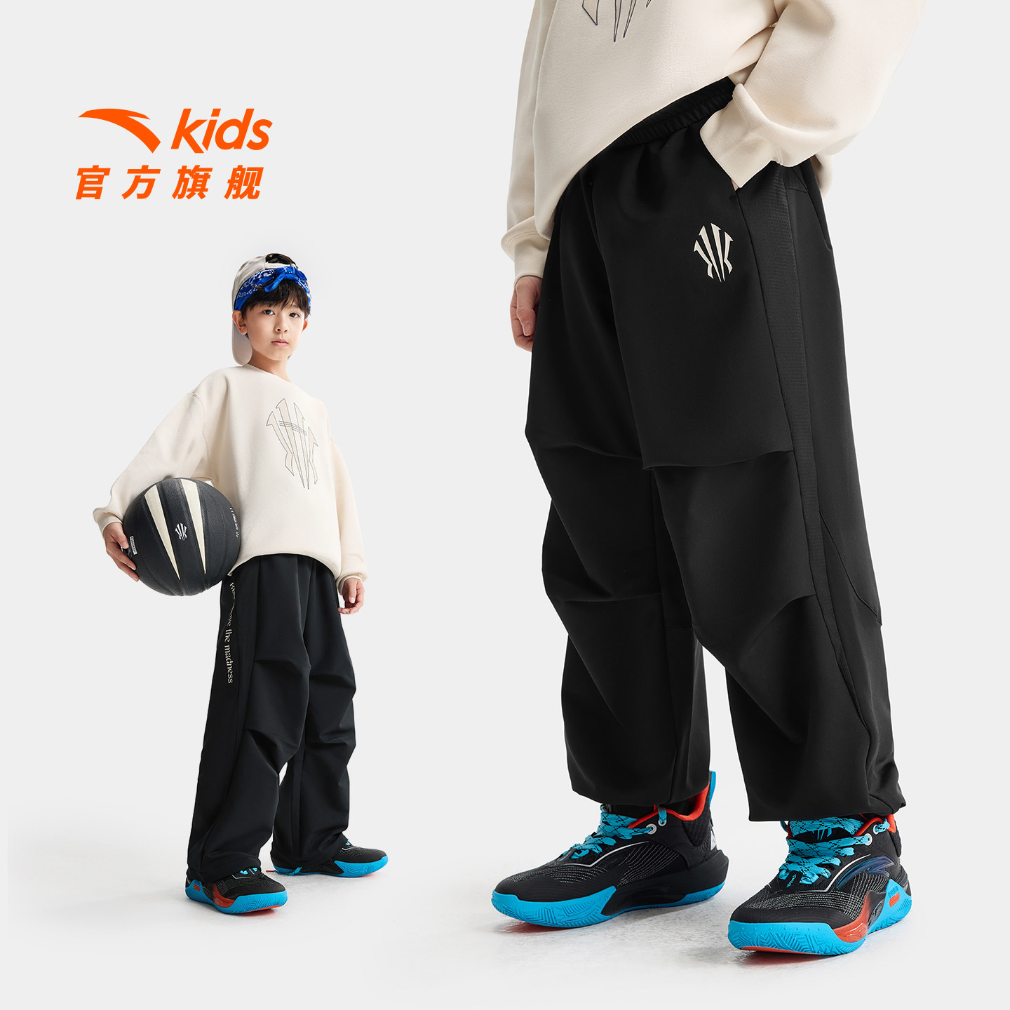 欧文安踏儿童装男童裤子运动裤2026春季新款中大童长裤弹力直筒裤