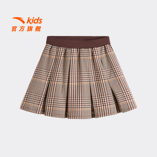 安踏儿童女大童半身裙2026年春季 舒适亲肤女孩格子百褶裙短裙 新款