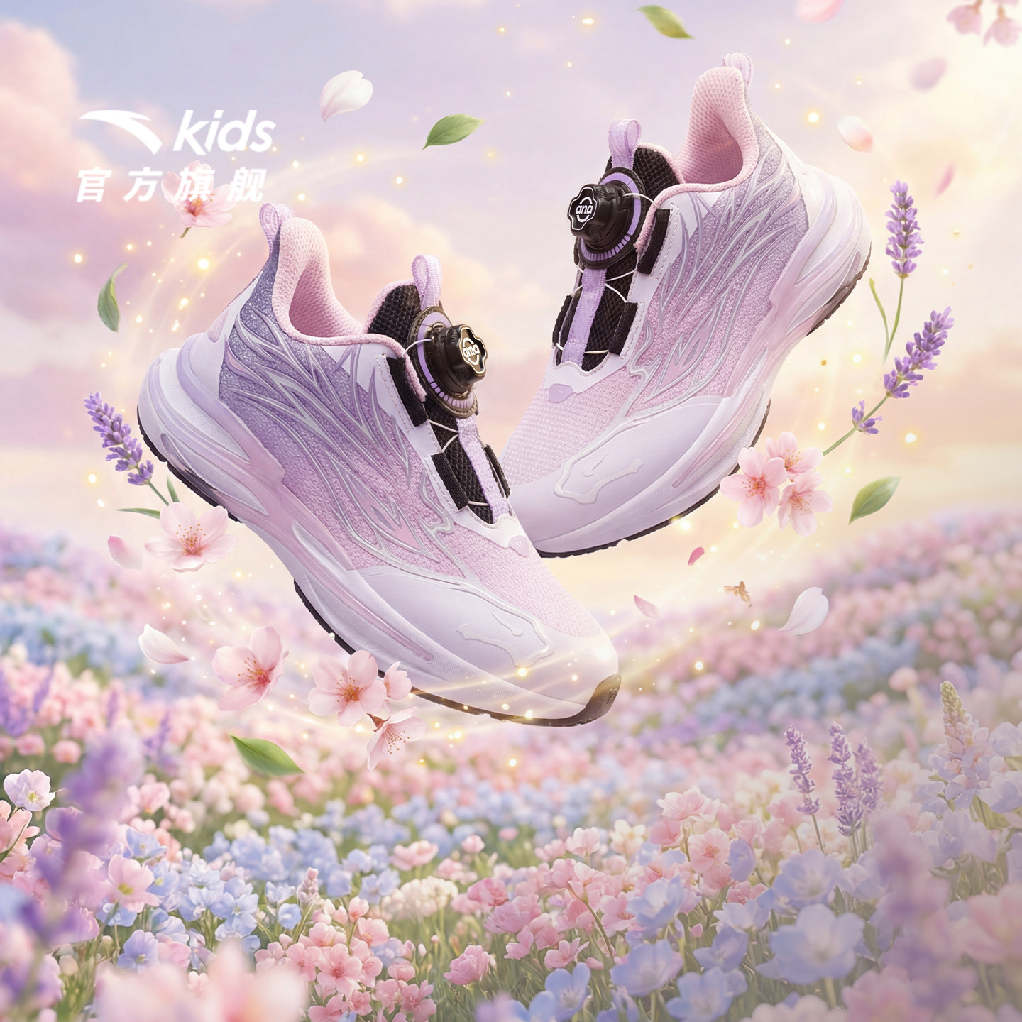 安踏女童鞋2026新款赤焰6女小童跑鞋儿童舒适学生旋钮夜光跑步鞋