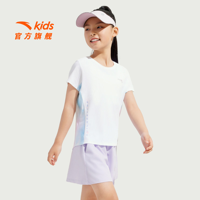 安踏儿童T恤女大童白色短袖衫2025夏新款透气运动速干上衣百搭女T