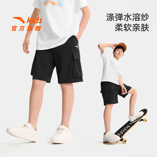 安踏男大童工装五分裤夏薄款短裤