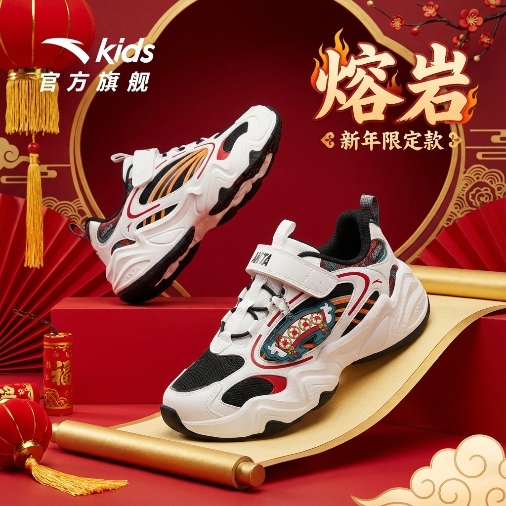 熔岩新年款丨安踏儿童运动鞋马年红色鸿运犟弹复古老爹鞋男女童鞋,童鞋/婴儿鞋/亲子鞋,运动鞋,淘宝优惠券,粉丝福利购,淘宝优惠卷