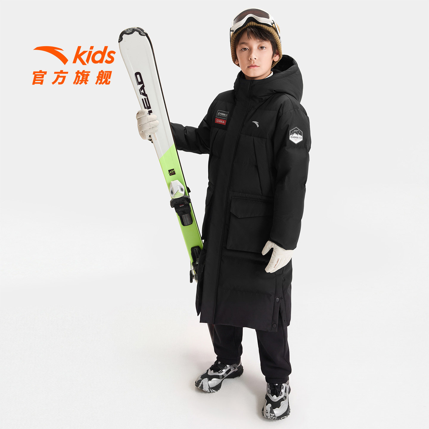 安踏儿童童装套装2026年新款中长羽绒服防风保暖加绒运动束脚长裤