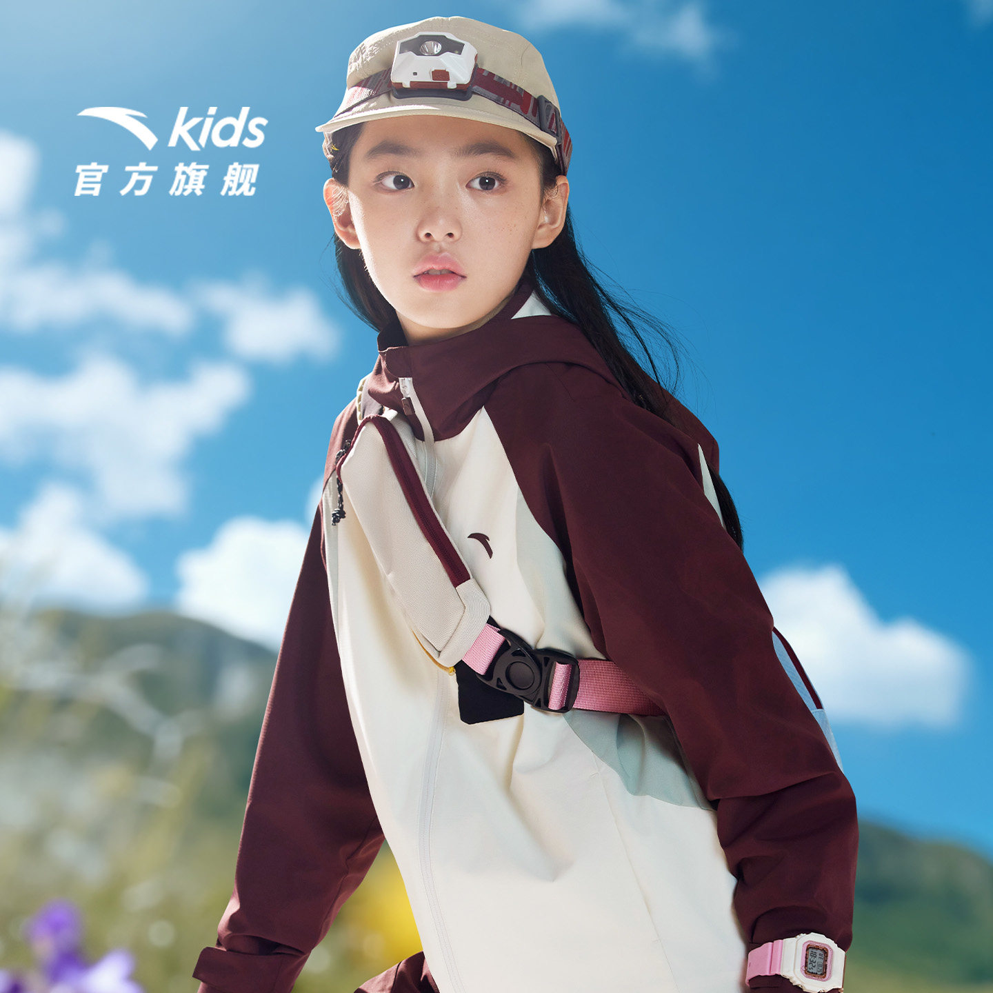 安踏儿童女大童两件套上衣2026年新款舒适保暖中大童防水连帽外套