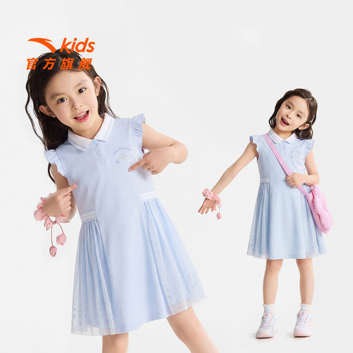 冰雪奇缘安踏女小童连衣裙夏薄款
