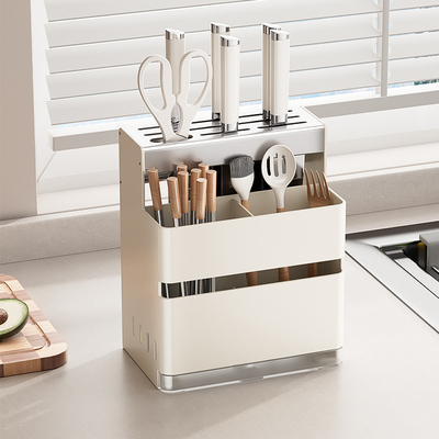 厨房刀架置物架壁挂式新款刀具筷子筒一体收纳架多功能台面置物架