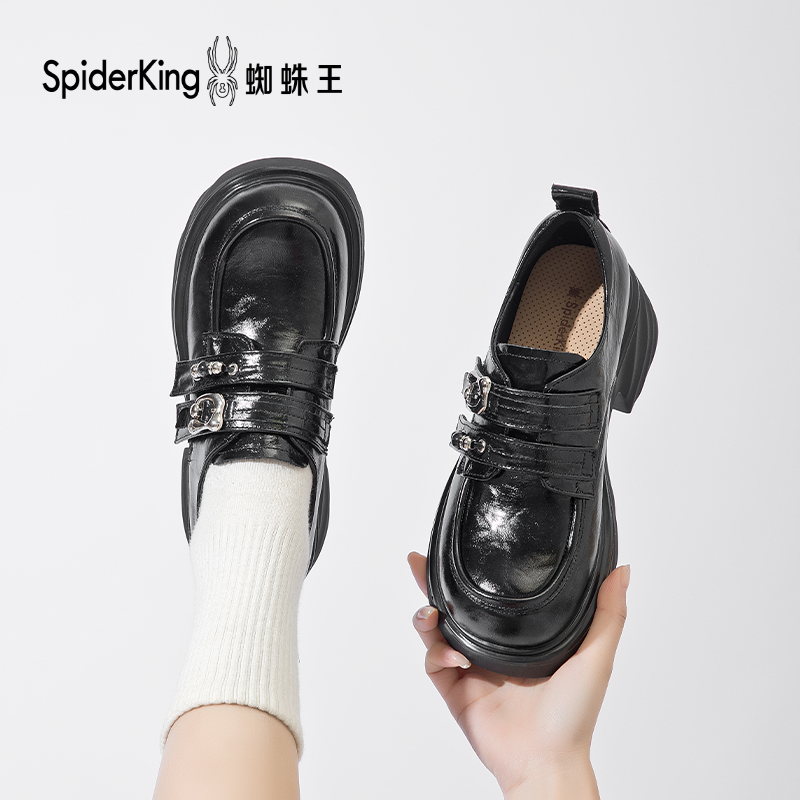 蜘蛛王英伦风乐福鞋女2026年春季新款小个子增高厚底魔术贴小皮鞋,女鞋,乐福鞋（豆豆鞋）,淘宝优惠券,粉丝福利购,淘宝优惠卷