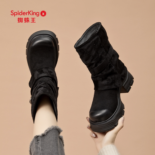 蜘蛛王中筒堆堆女靴2025新款