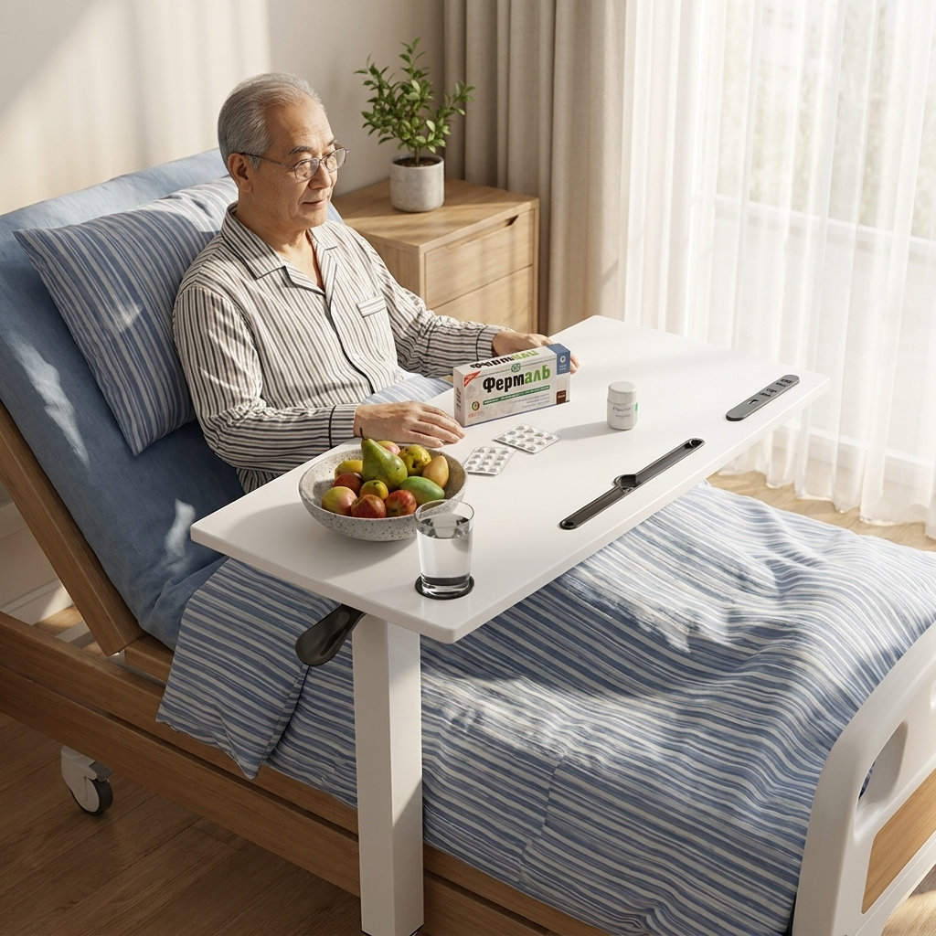 老人床边护理桌可升降卧床病人床上餐桌折叠移动病床养老院小边几